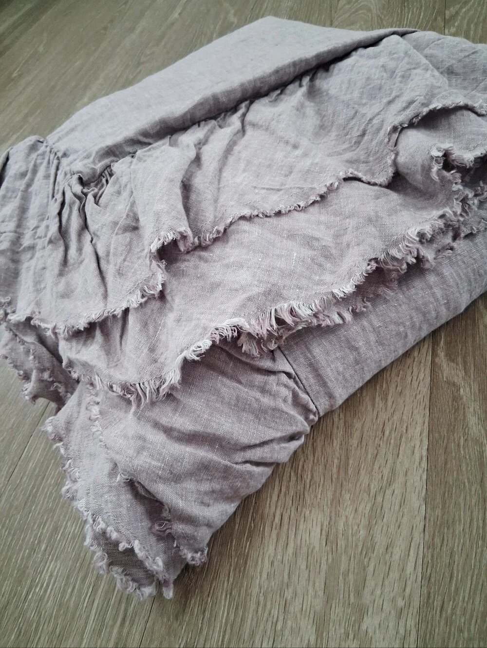 Pottery Barn Belgian Flax Linen Fringe Ruffle Duvet Cover In Lavender
